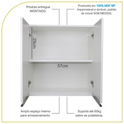 Armário Aéreo Multiuso 60cm 2 Portas 100% Mdf Cor:branco - 3
