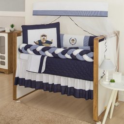 Kit de Berço Trança Urso Aviador 10pçs Menino Azul Marinho - 1