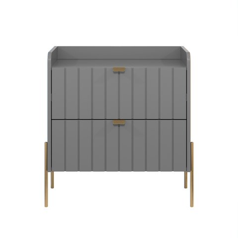 Mesa de Cabeceira Moderna com Gaveta Moriah 60cm Cinza com Dourado