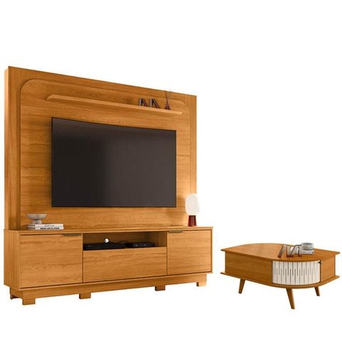 Estante Home Theater Nilo com Pés Cinamomo com Mesa de Centro Indianápolis Cinamomo Off White - Made
