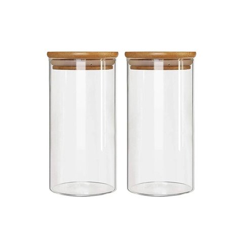 Kit 2 Potes Borossilicato Hermético Tampa Bambu 600ml Class