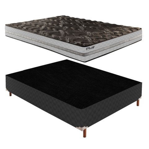 Cama Box Casal com Colchão D33 Unique Plus Duoface 14x138x188cm e Base Íris Preto/Elegancy Paropas B