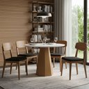 Ver imagem 2 de Mesa de Jantar 4 Lugares Redonda 100cm Base Cone Tampo MDF com Vidro Erimon N01 Ypê Off White - Lyam