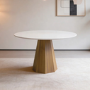 Ver imagem 1 de Mesa de Jantar 4 Lugares Redonda 100cm Base Cone Tampo MDF com Vidro Erimon N01 Ypê Off White - Lyam