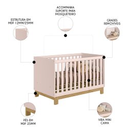 Berço Americano Mini Cama Slim Q Encanto Rosa - Qmovi - 3