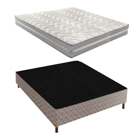 Cama Box Casal com Colchão D33 Quality Duoface 26x138x188cm e Base Florença Prata/Rustico Paropas By