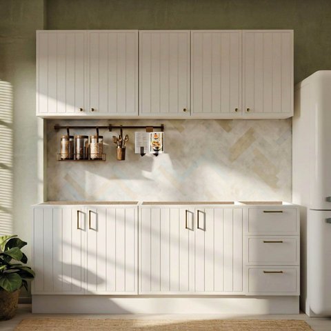 Cozinha Modulada 4 Peças 2 Aéreos 2 Balcões sem Tampo Marselha CabeCasa MadeiraOriginals Branco