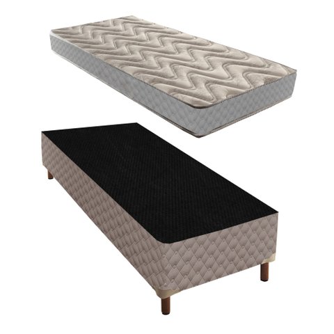 Cama Box Solteiro com Colchão D45 Unique Duoface 18x88x188cm e Base Galaxy Prata/Rustico Paropas By