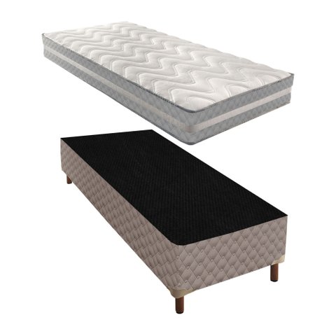 Cama Box Solteiro com Colchão D33 Quality Duoface 26x88x188cm e Base Galaxy Prata/Rustico Paropas By