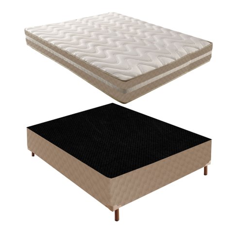 Cama Box Casal com Colchão D33 Quality Duoface 26x138x188cm e Base Florença Bege/Rustico Paropas By Ecosono