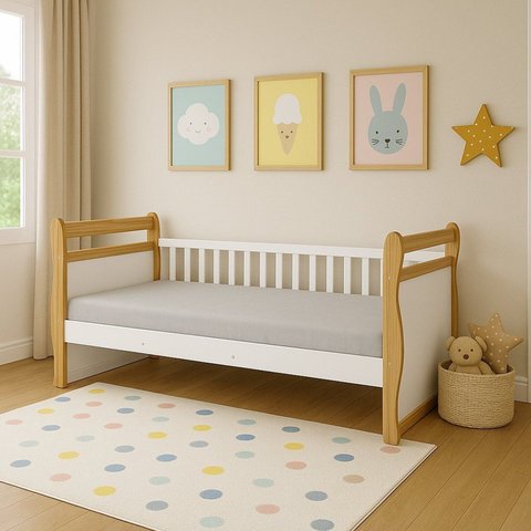 Cama Infantil 100% MDF Vicky Espresso Móveis Branco/Brilho/Amêndoa