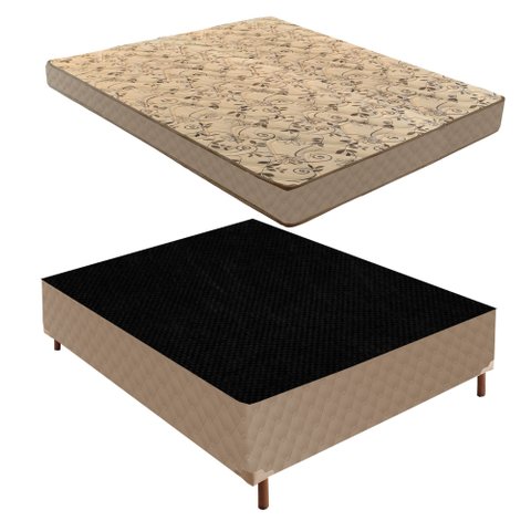 Cama Box Casal com Colchão D33 Unique Duoface 16x138x188cm e Base Florença Bege/Rustico Paropas By Ecosono