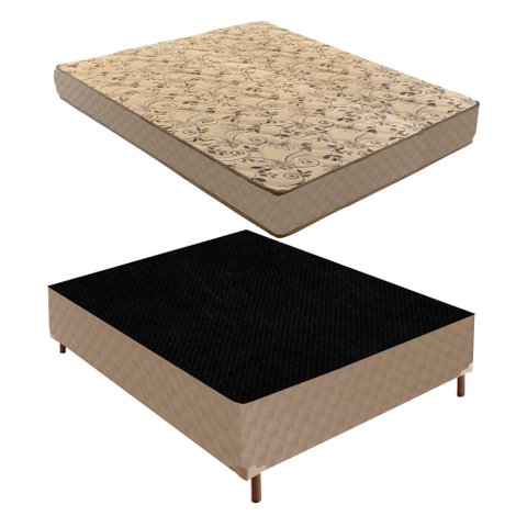 Cama Box Casal com Colchão D33 Unique Duoface 18x138x188cm e Base Florença Bege/Rustico Paropas By Ecosono