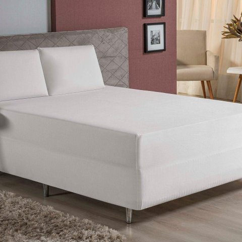 Jogo de Cama Casal Nobre 3 Peças Luva de Box 55cm de Altura Malha 100% Algodão - Branco