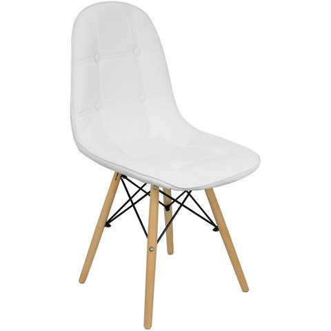 Cadeira Charles Eames Botonê Eiffel Wood Estofada Couro - Branca Branco