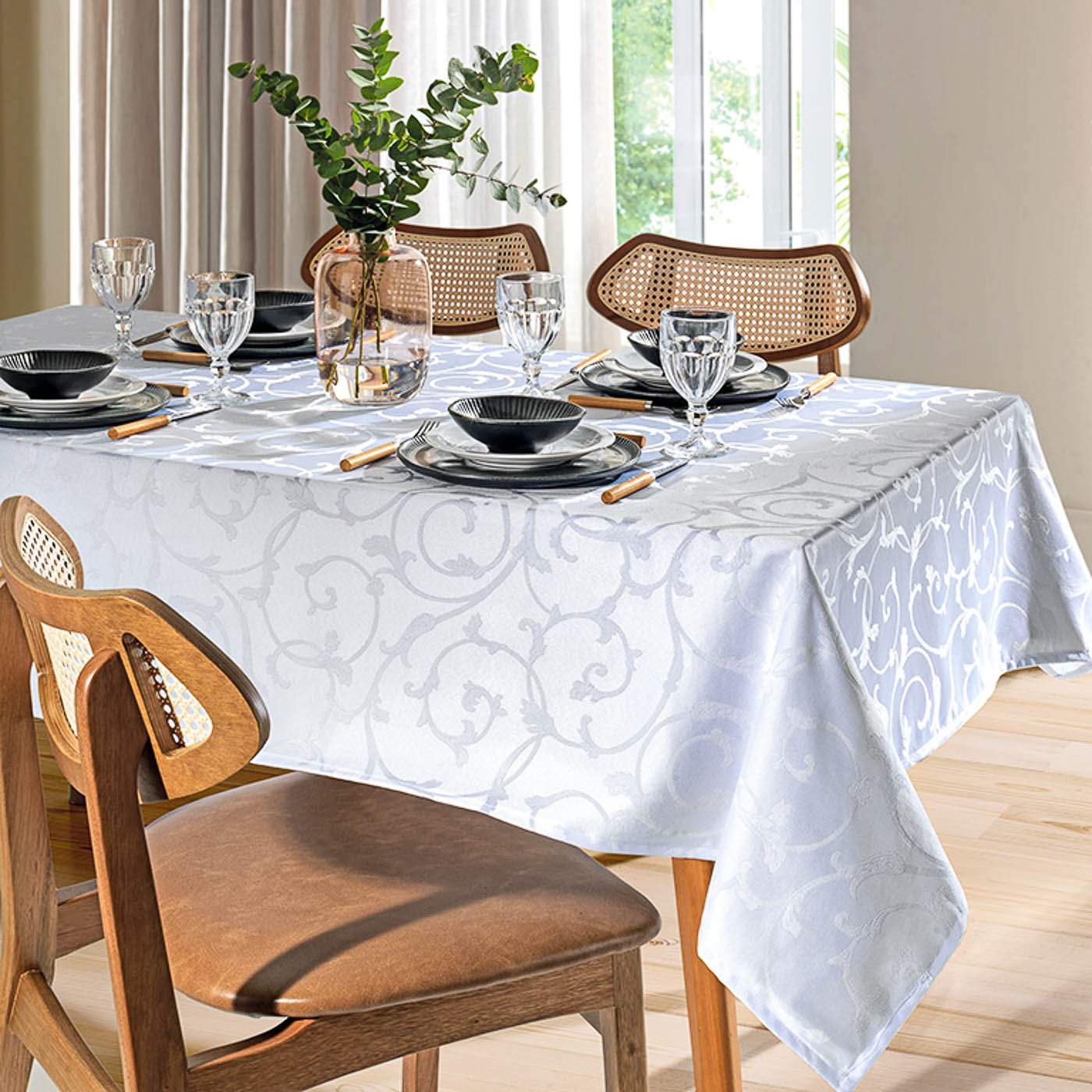 Toalha de Mesa Quadrada 4 Lugares Jacquard Requinte Ii Tj-6205 Dohler Branco - 2