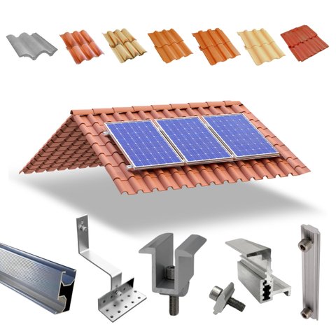 Kit Estrutura Fixador Linha C 1,20m para 03 Placas Painel Solar Alumínio e Inox | Telha Cerâmica Cim