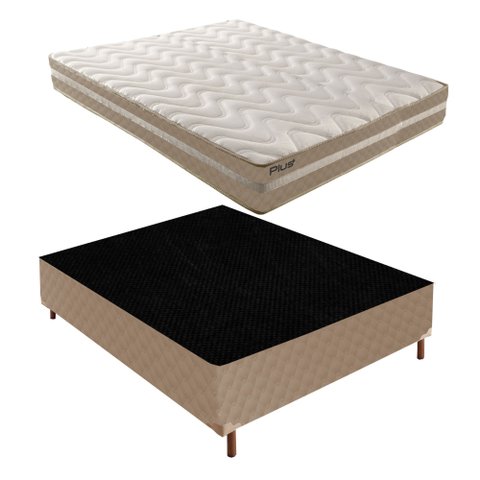 Cama Box Casal com Colchão D33 Unique Plus Duoface 20x138x188cm e Base Florença Bege/Rustico Paropas