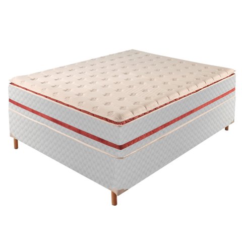 Cama Box Casal com Colchão de Molas Ensacadas 32x138x188cm e Base Mônaco Branco/Rustico/Bordo Paropa