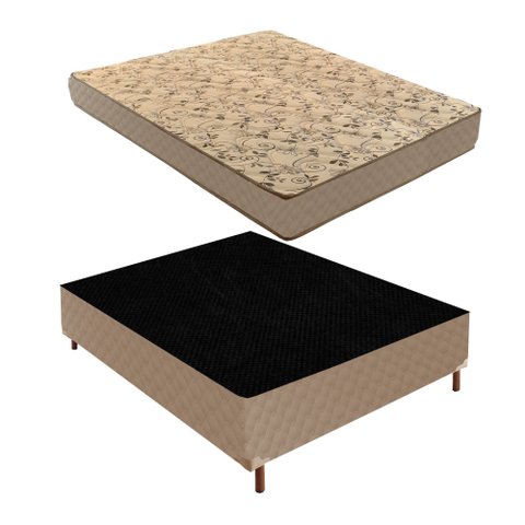 Cama Box Casal com Colchão D33 Unique Duoface 14x138x188cm e Base Júlia Bege/Rustico Paropas By Ecos