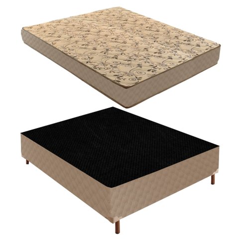 Cama Box Casal com Colchão D33 Unique Duoface 14x138x188cm e Base Júlia Bege/Rustico Paropas By Ecos