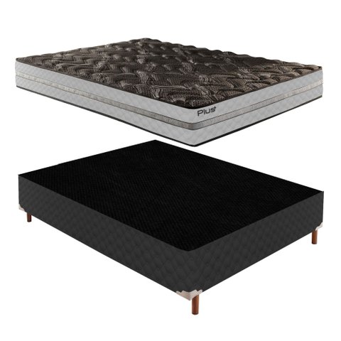 Cama Box Casal com Colchão D33 Unique Plus Duoface 20x138x188cm e Base Íris Preto/Elegancy Paropas B
