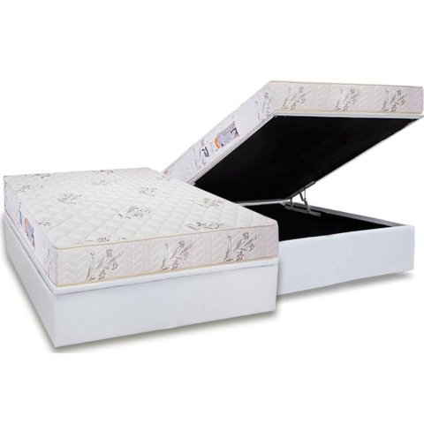 Cama Box Baú Casal: Colchão Espuma D45 Luckspuma Gran Luck + Base CRC Courano White(138x188)