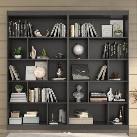 Conjunto 2 Estante Home Office Atenas com Nicho Espresso Móveis Grafite