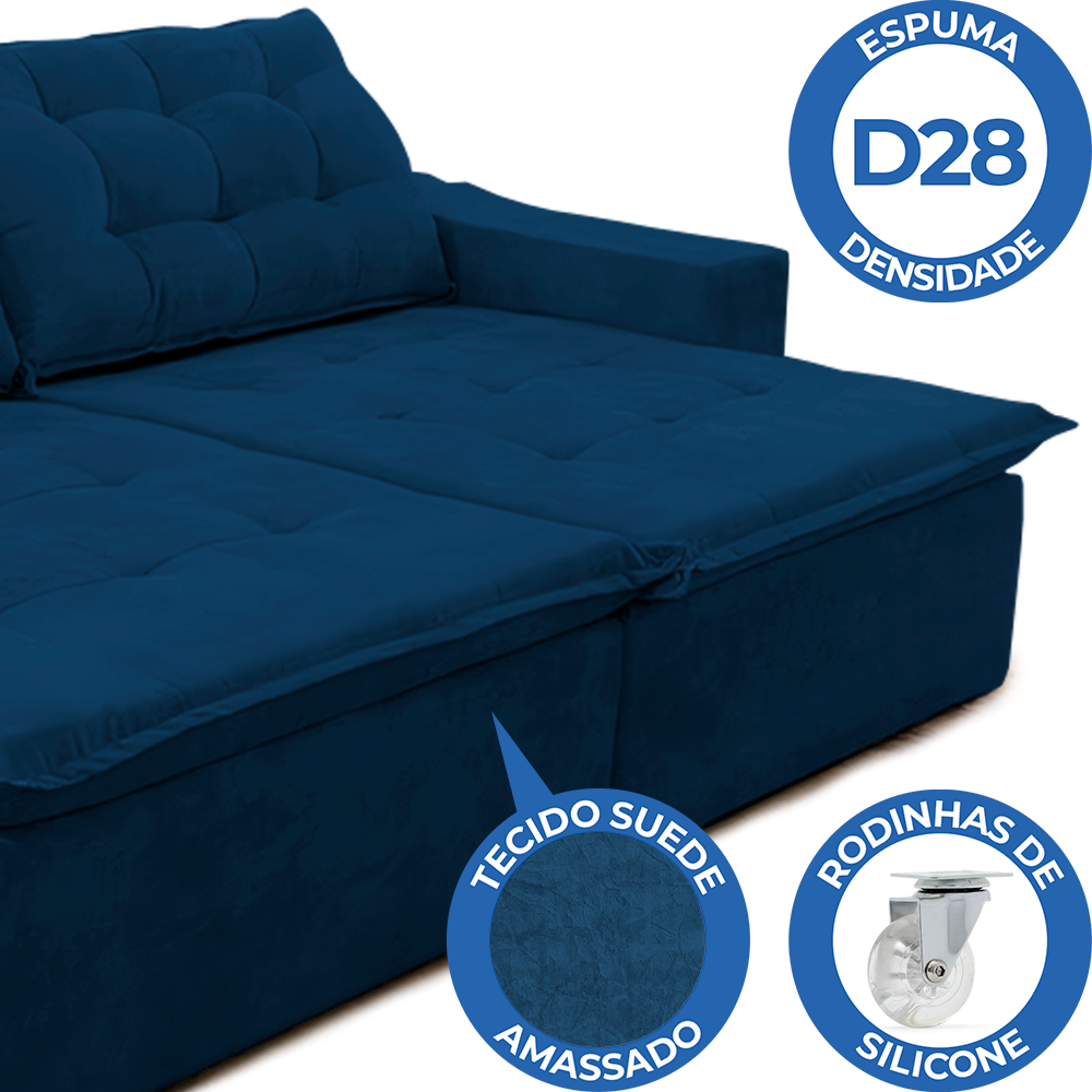 Sofá Amazonas 3 metros Retrátil com Molas Suede Veludo Light Azul - Sofá na Web - 4