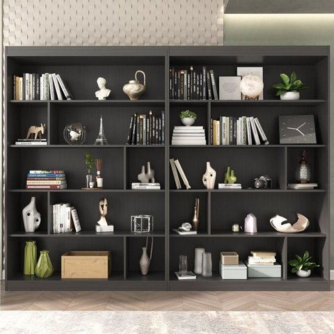 Conjunto 2 Estante Olden Home Office com Prateleiras Espresso Móveis Grafite
