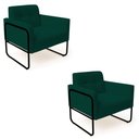 Ver imagem 2 de Poltrona Sala Industrial Alta Tubo Preto Kit 2 Elisa Bouclê Verde D03 - D'Rossi