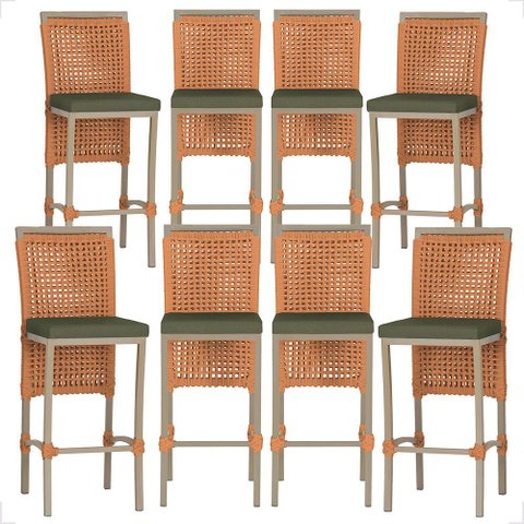 8 Banqueta em Alumínio Roma Fendi Corda Náutica Tecido 13