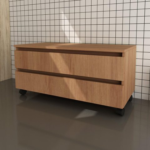 Balcão Gabinete Gaveteiro Multiuso 80 cm 2 Gavetas 4 Rodízios Para Banheiro Marrom Madeira