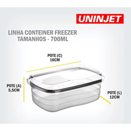 Pote de Plástico Freezer Retangular Transparente 700ml - 2