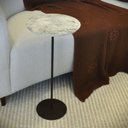 Ver imagem 1 de Mesa Lateral Norina - Alta, Tampo Redondo Imerso e Base Aço Corten. Cinza 100% MDF