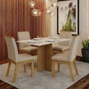 Ver imagem 1 de Conjunto Sala de Jantar Layla Lux 4 Lugares Tampo MDF Cadeiras Suede Off White 120cm Casa 812