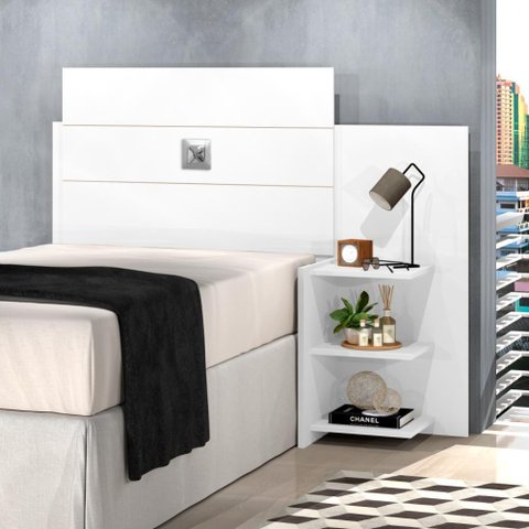 Cabeceira P/ Cama Box Solteiro C/Prateleiras Branco Branco