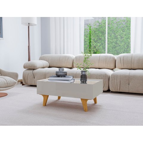 Mesa Centro Bechara Sena Retangular com Espelho Apoio Mesinha Decorativa Porta Objetos Off-cinza