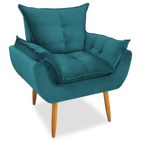 Poltrona Decorativa Opala Pés Palito Veludo Azul Tiffany Chamby Móveis