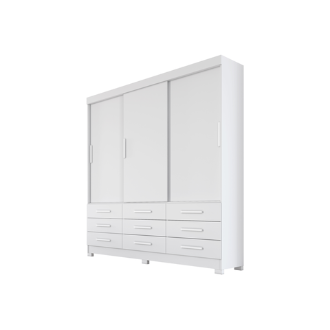 Guarda Roupa Solteiro Buriti 3 Portas e 9 Gavetas Novo Horizonte Neve