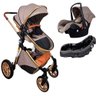 Carrinho de Bebe Europeu Luxo 3 em 1 Ares Plus Marrom Grena + Bebe Conforto + Base - Passear Baby - 1