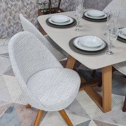 Sala de Jantar Mesa Bennet 1,15m com 4 Cadeiras Dilly Giratórias D'confort Design Linho Cinza R507 - 5