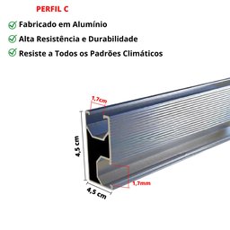 Perfil Barra Trilho Linha C Estrutura Suporte Fixador Placa Painel Solar Alumínio 4,80 Metros | Perf - 2