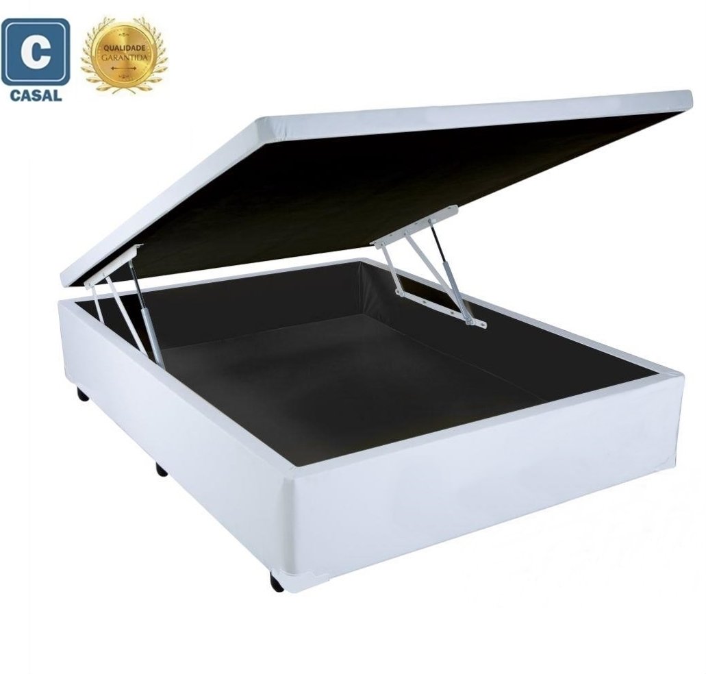 Cama Box Baú Casal branco com Pistão a gás - 138x188