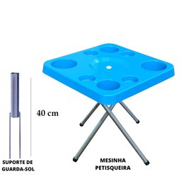 Mesa Praia Dobrável Petisqueira e Suporte Guarda Sol Chão Cor:azul - 4