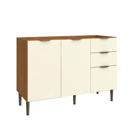 Balcão Gabinete para Pia 120 cm 2 Portas 2 Gavetas Safira Nature/Off White 100% MDF Casamia