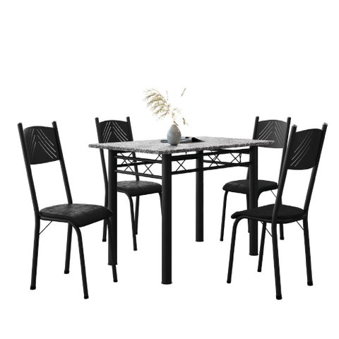 Conjunto de Mesa Sala de Jantar Sara com 4 Cadeiras Tubular Granito 1,20m Artefamol