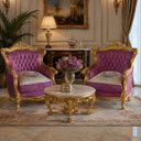 Ver imagem 2 de Par de Poltronas Classica Roxo com Dourado 95x84x75cm