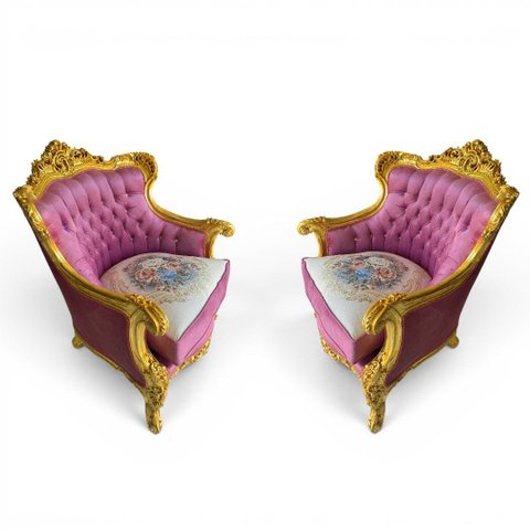Par de Poltronas Classica Roxo com Dourado 95x84x75cm