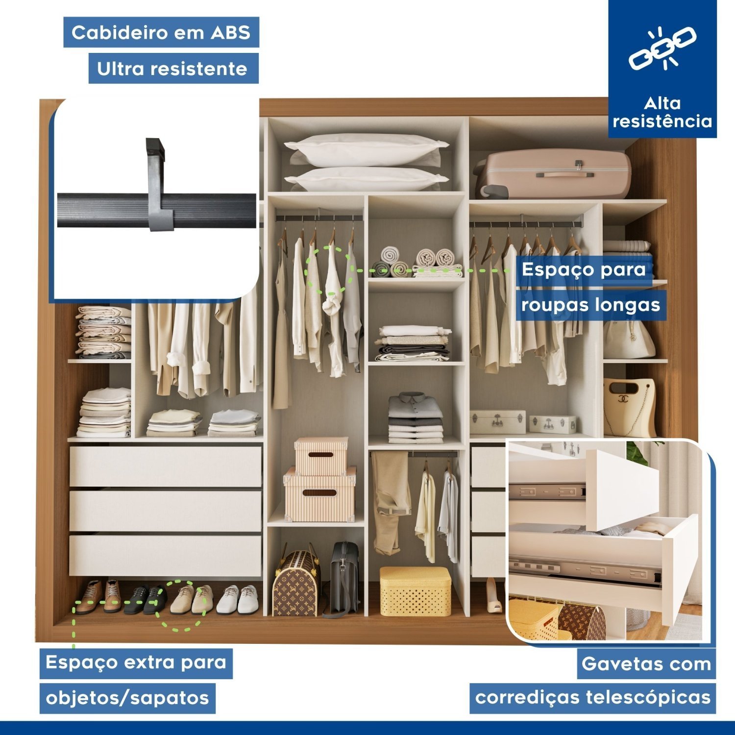 Guarda Roupa Casal Premium Nápoli 242cm com Espelho 2 Portas Lisas 1 Porta Ripada 6 Gavetas Espresso Móveis     - 8